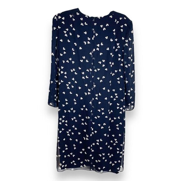 Akris Navy White Butterfly Sheer Overlay Silk Shift Button Dress Women’s Size 8 - Picture 5 of 13